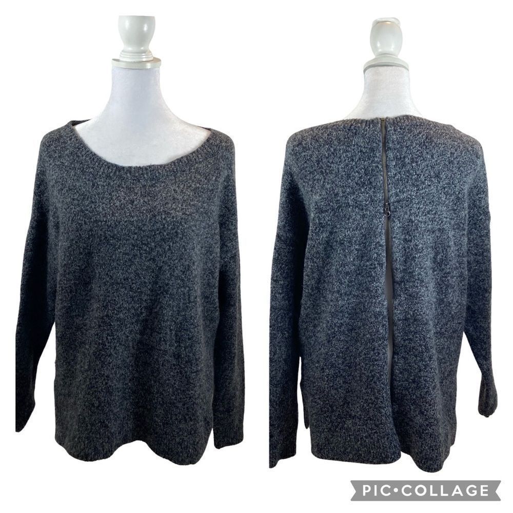 Cason Wool Blend Black/Grey/White Zipper Back Sweater Size Medium